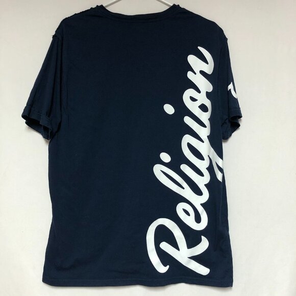 True Religion Navy & White Reverse Hem T-Shirt - Picture 2 of 10